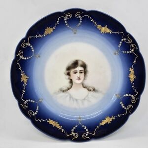 Antique Porcelain Plate Gold Trim Signed CFH GDM France Portrait Decor Vintage